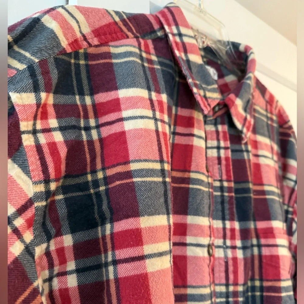 Men's J.Crew Red Plaid Flannel Shirt sz L Ranch Outdoor Chore Work